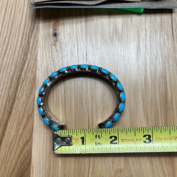 Native American sleeping beauty turquoise double row sterling cuff bracelet - Picture 3 of 7